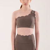 Scalloped One Shoulder Sports Bra - Mocha
